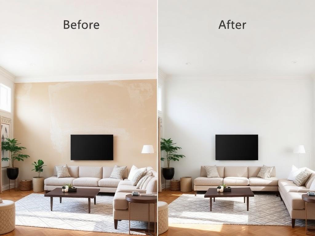 Before and after living room repaint